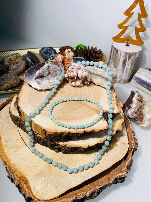 AMAZONIT Set Kette 6 mm und Armband 4 mm - Halskette