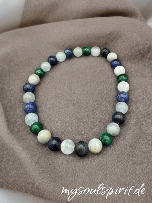 Armband "REISE" - Aquamarin, Malachit und Dumortierit - Gesundheitsarmbänder