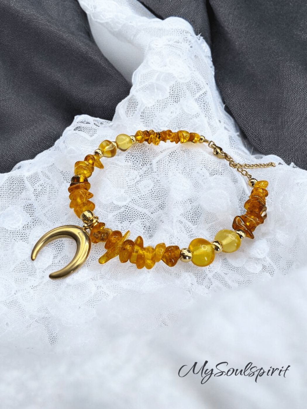 Bernstein Armband mit Mond - Charm -