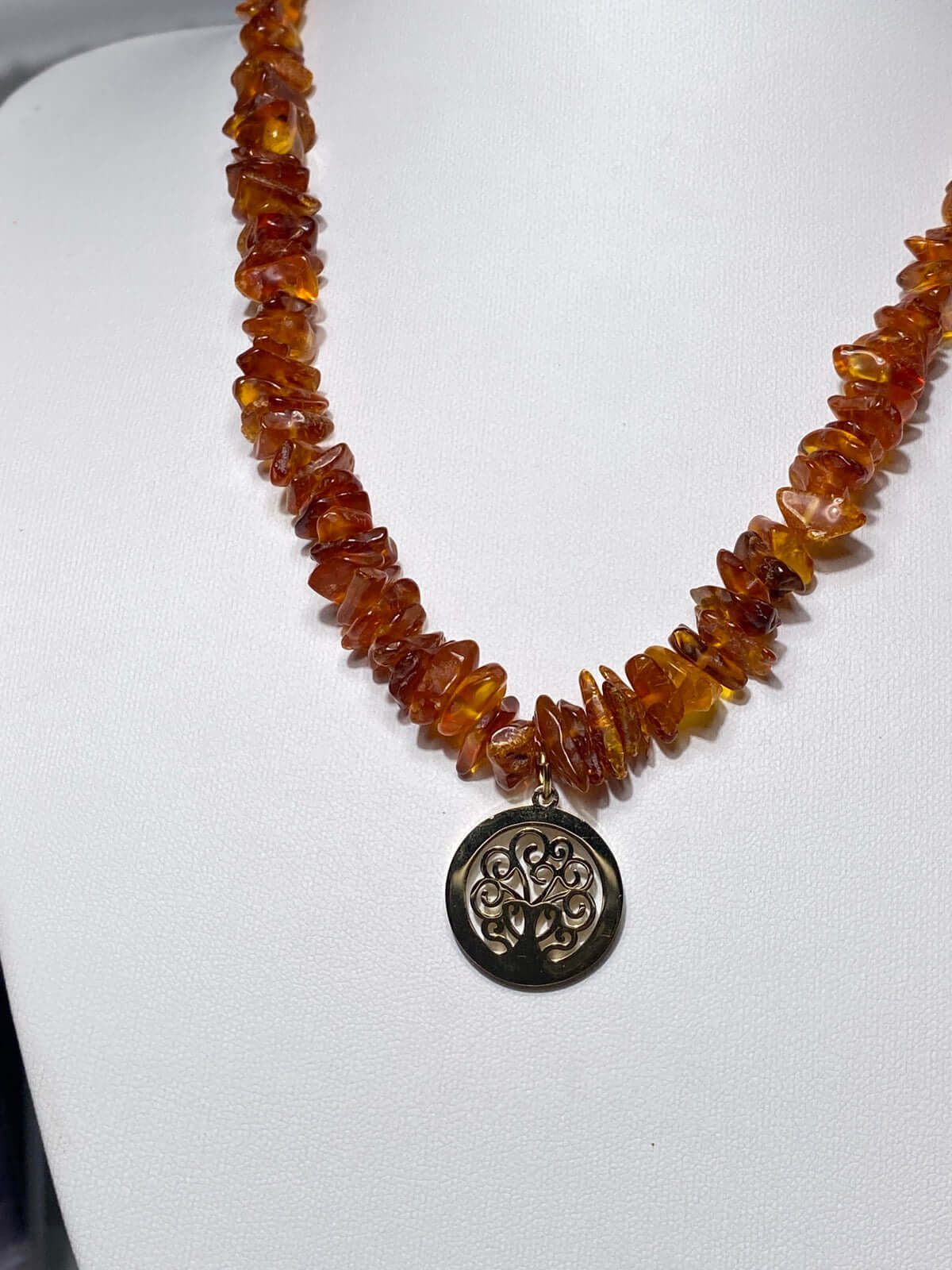 BERNSTEIN, Halskette mit Baum des Lebens - Charm -