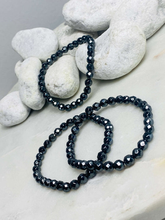 HÄMATIT Armband 6 mm facettiert Perlen - Perlenarmband