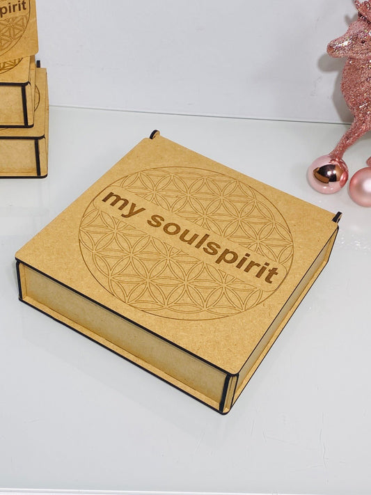 Sammelbox mit Heilstein - Beschriftung, gefüllt mit 16 Heilsteinen - Heilstein - Set