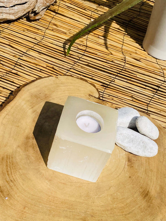 Selenit Teelicht Würfel 8,5 x 8,5 cm -