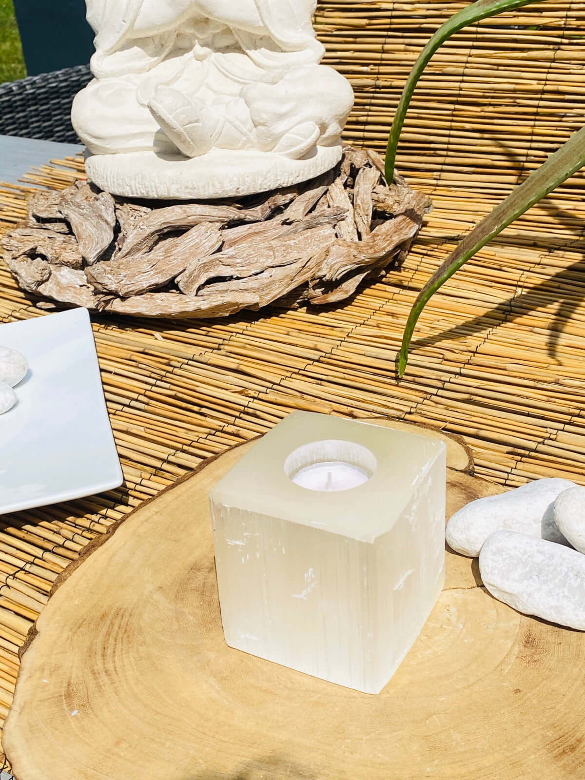 Selenit Teelicht Würfel 8,5 x 8,5 cm -