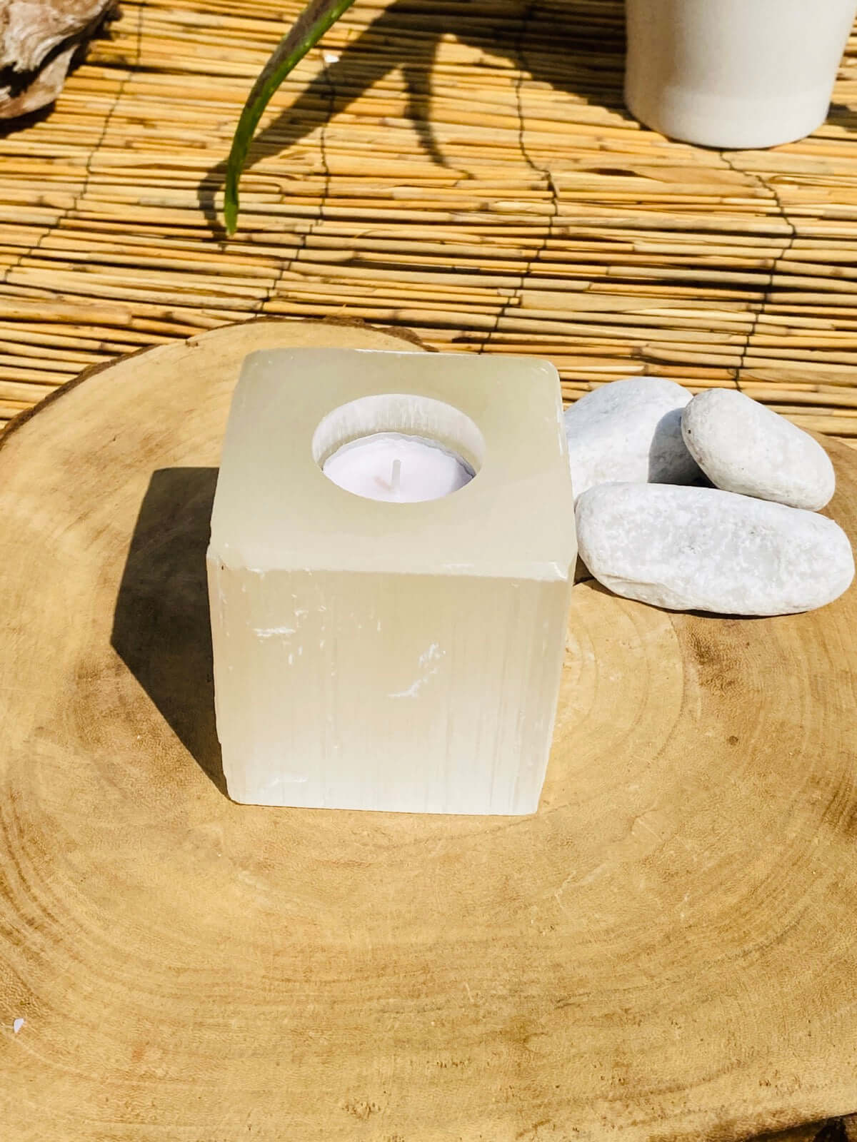 Selenit Teelicht Würfel 8,5 x 8,5 cm -