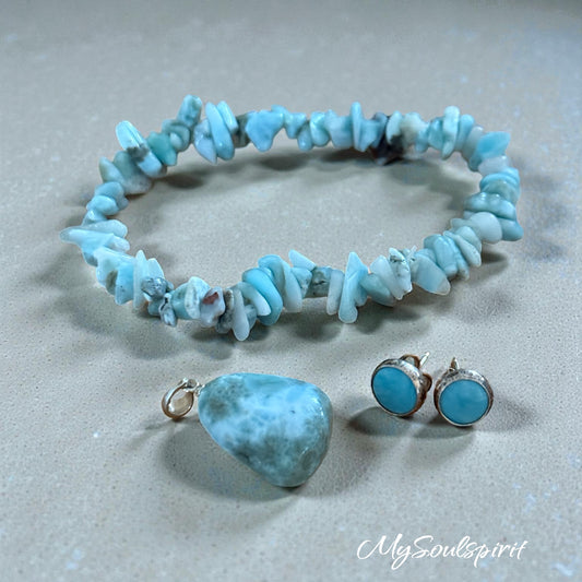 LARIMAR -Set mit Splitter-Armband, Kettenanhänger und Ohrstecker in Geschenkbox