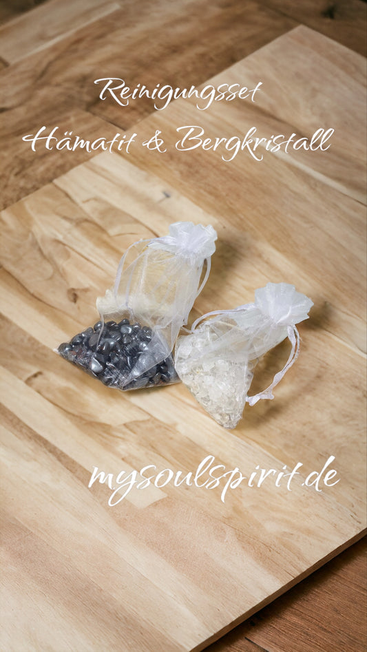 Heilstein Lade- und Reinigungs-Set mit HÄMATIT und BERGKRISTALL  200gr./140gr.