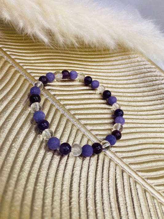 Armband Thema "ADHS" für Kinder aus Anhydrit, Amethyst und Bergkristall