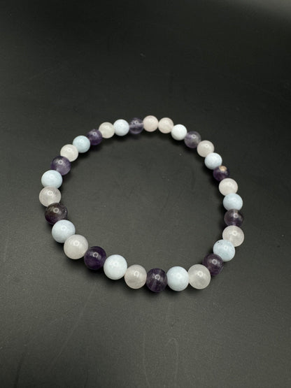 Selbstliebe - Spiritualität - Selbstausdruck Armband: Rosenquarz - Amethyst - Aquamarin - 6 mm Perlen