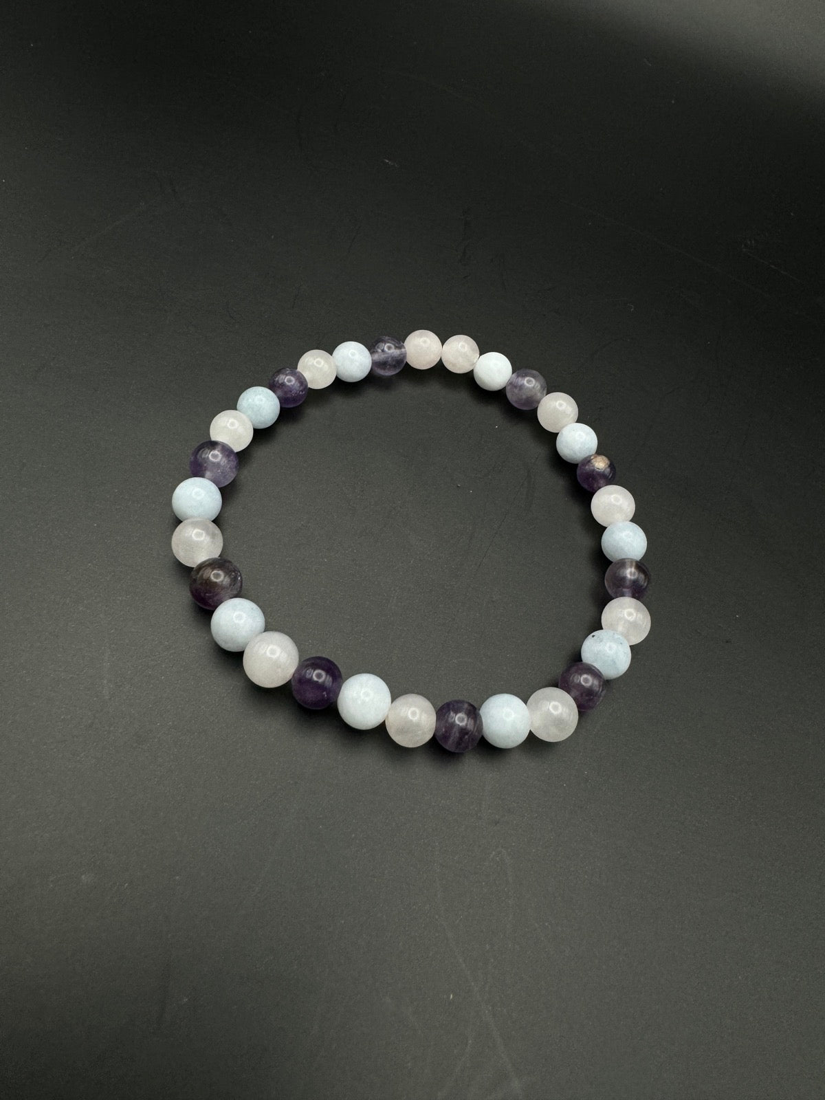 Selbstliebe - Spiritualität - Selbstausdruck Armband: Rosenquarz - Amethyst - Aquamarin - 6 mm Perlen