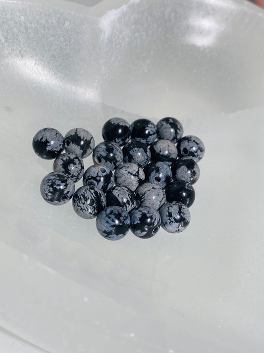 Obsidian Schneeflocken Perlen 6 mm - 10 Stück
