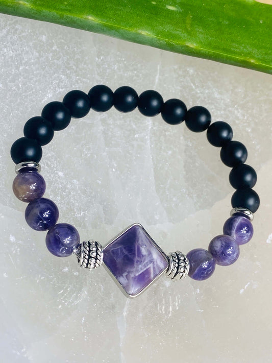 AMETHYST & LAVA Armband mit Heilstein-Raute