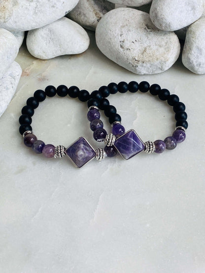 AMETHYST & LAVA Armband mit Heilstein-Raute